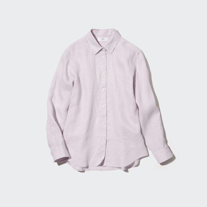 vit uniqlo 100 premium linneärmad damblus