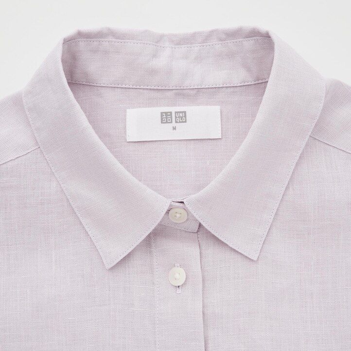 vit uniqlo 100 premium linneärmad damblus
