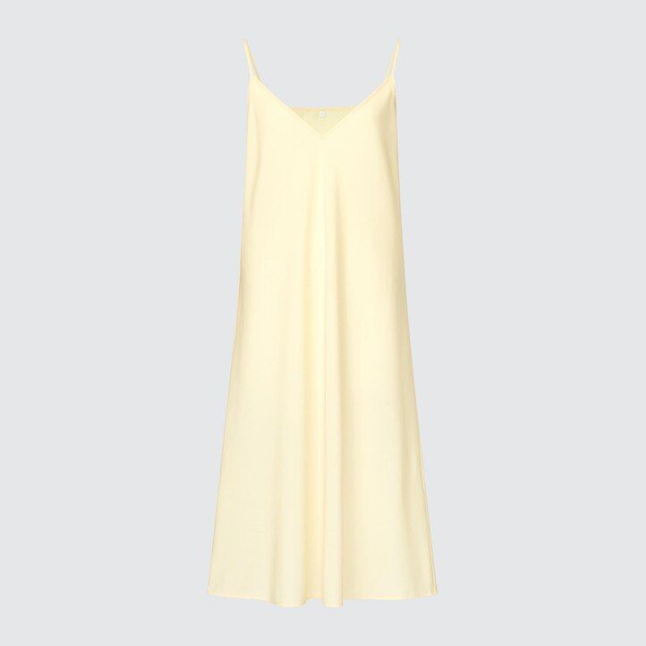 dam uniqlo chiffongklänning med plisserade Ärmar gul
