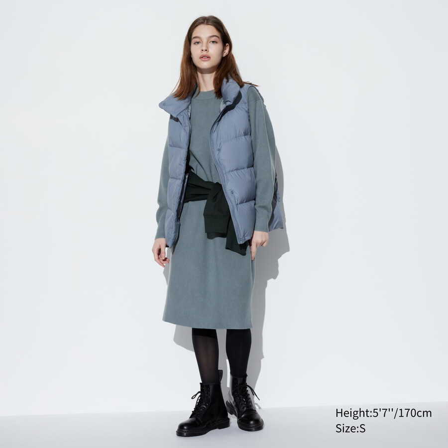 grön uniqlo souffle garnklänning med slät ärm för kvinnor