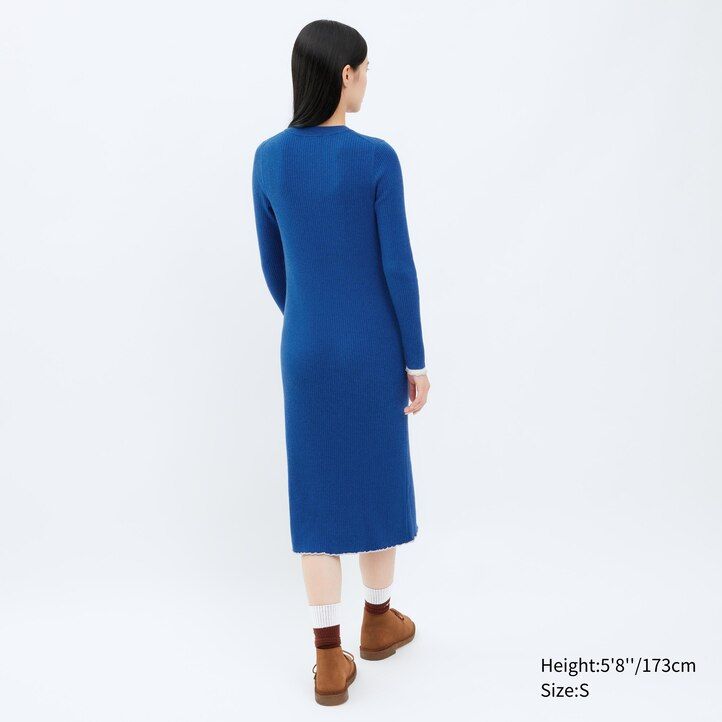 uniqlo ribbad stickad Ärm damklänning röd