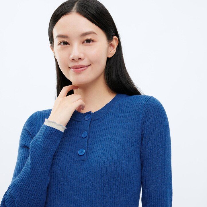 uniqlo ribbad stickad Ärm damklänning röd