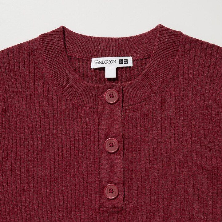 uniqlo ribbad stickad Ärm damklänning röd