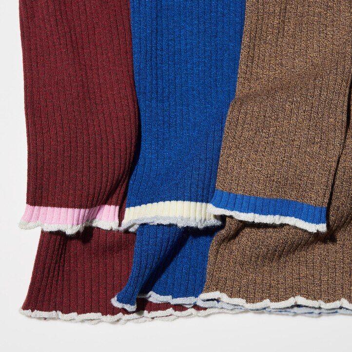 uniqlo ribbad stickad Ärm damklänning röd