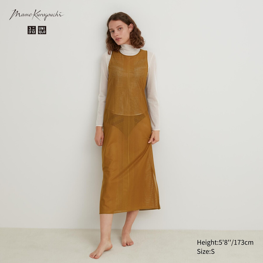 brun uniqlo mesh Ärmlös maxiklänning dam