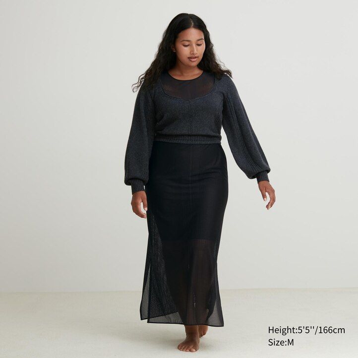 brun uniqlo mesh Ärmlös maxiklänning dam