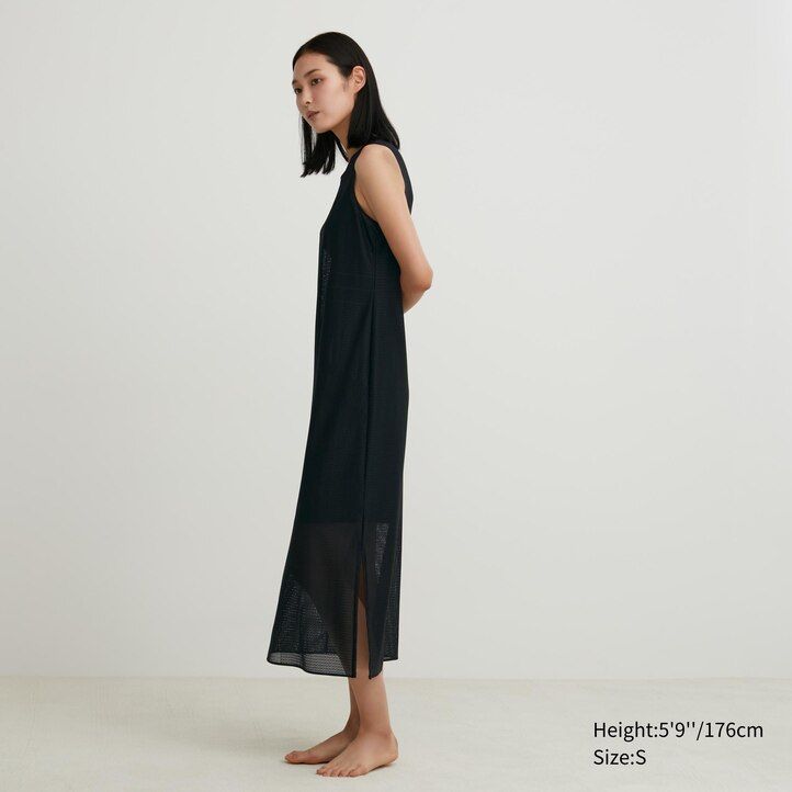 brun uniqlo mesh Ärmlös maxiklänning dam
