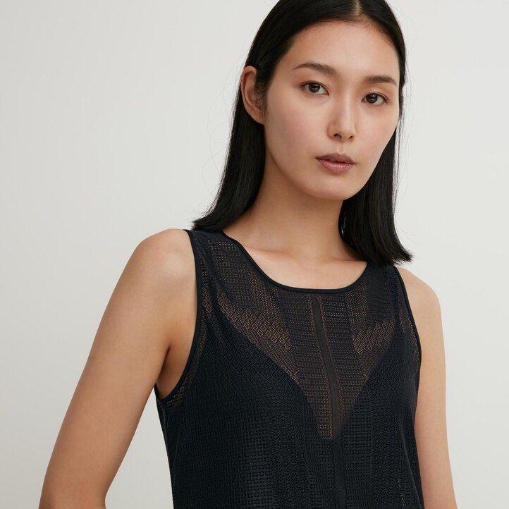 brun uniqlo mesh Ärmlös maxiklänning dam
