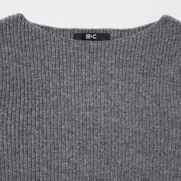 uniqlo stickad damklänning med båtringning och Ärmar svart
