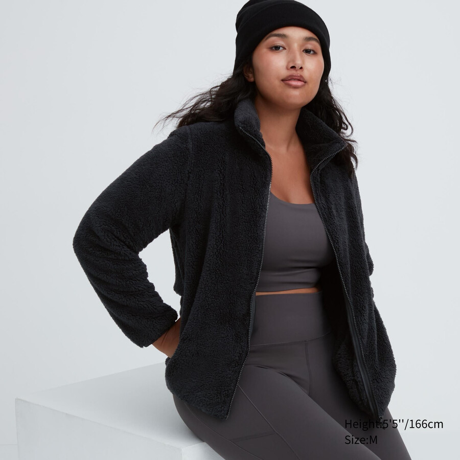 uniqlo fluffy fleece zipless damjackor svarta