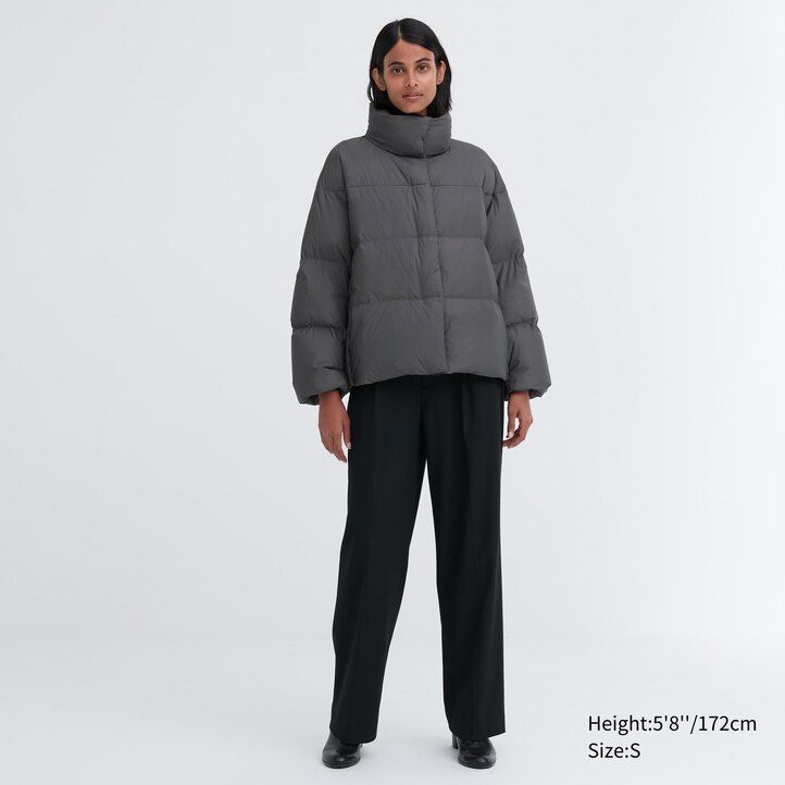 grå uniqlo powder soft down nanodesign damjackor