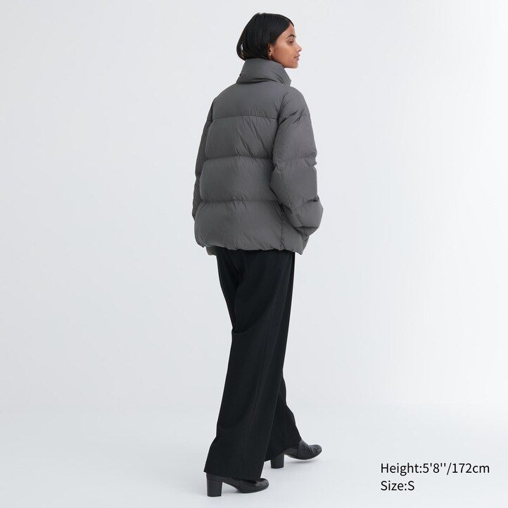 grå uniqlo powder soft down nanodesign damjackor