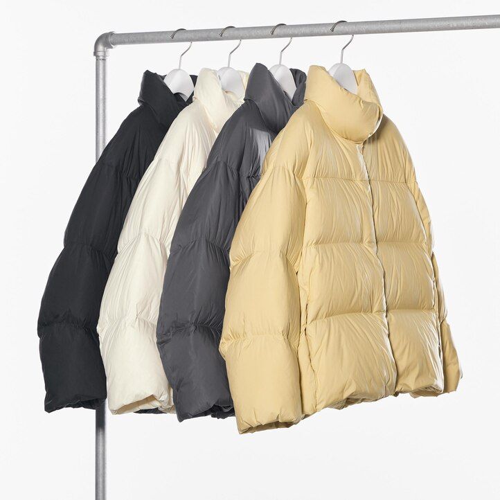 grå uniqlo powder soft down nanodesign damjackor