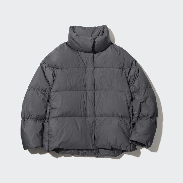 grå uniqlo powder soft down nanodesign damjackor