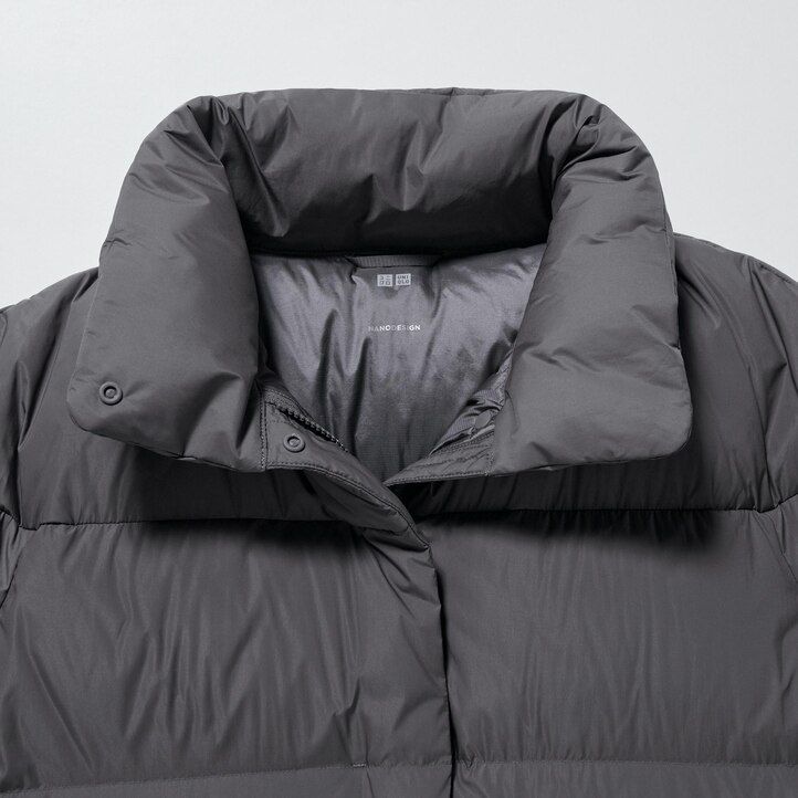 grå uniqlo powder soft down nanodesign damjackor