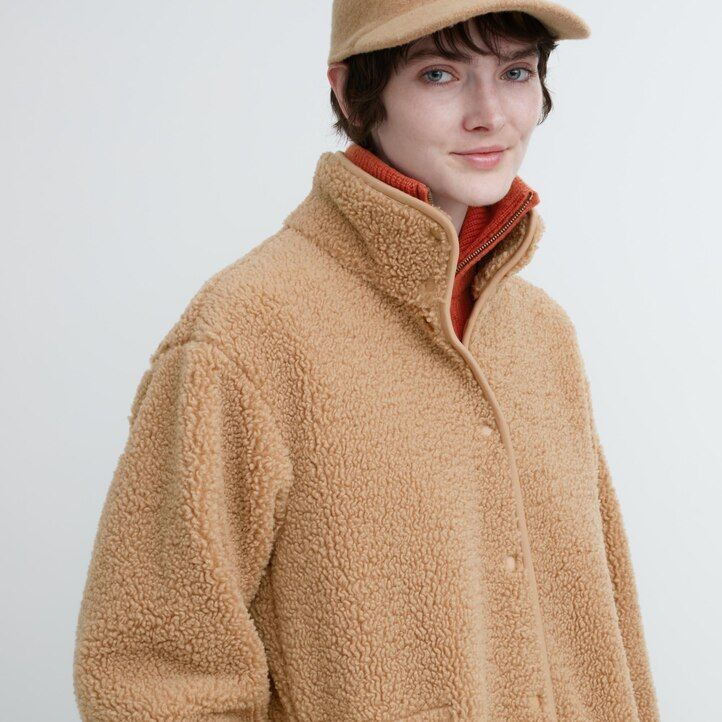 uniqlo fleecejackor med ståkrage i beige för damer