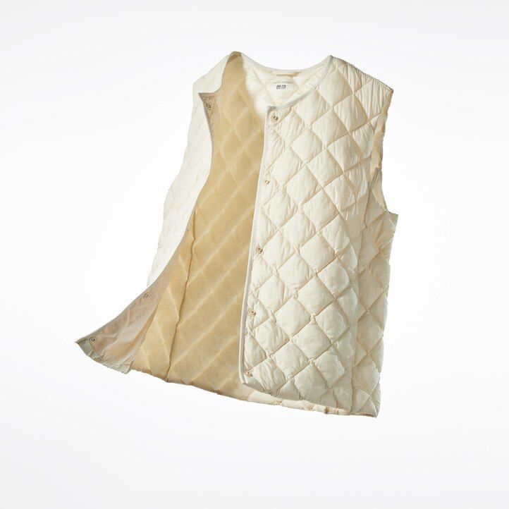 grå uniqlo varm vadderade quiltade damjackor