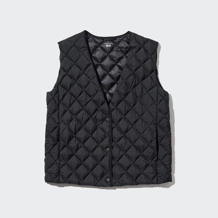 grå uniqlo varm vadderade quiltade damjackor