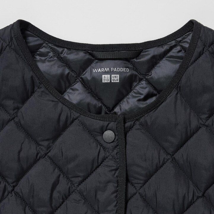 grå uniqlo varm vadderade quiltade damjackor