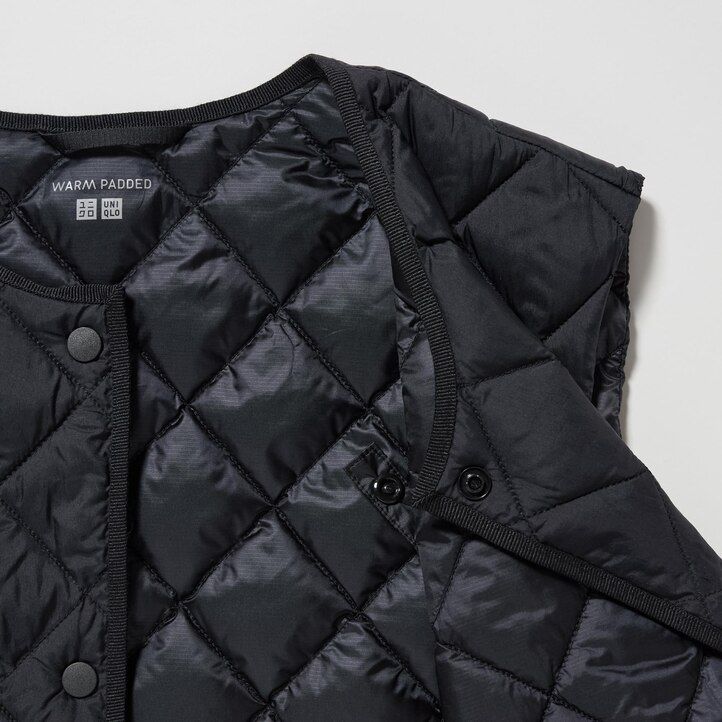 grå uniqlo varm vadderade quiltade damjackor