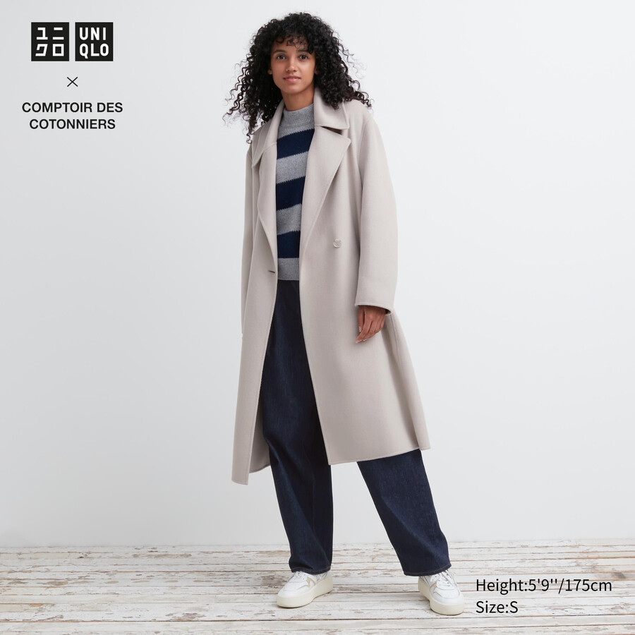 uniqlo ullblandad omlottjacka i beige för kvinnor