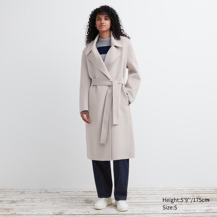 uniqlo ullblandad omlottjacka i beige för kvinnor