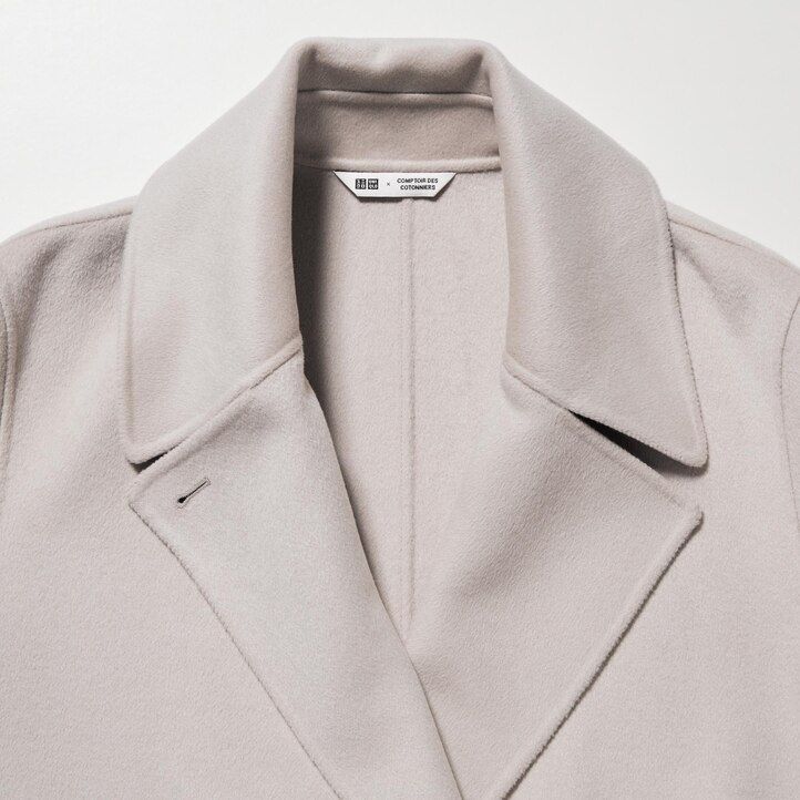 uniqlo ullblandad omlottjacka i beige för kvinnor