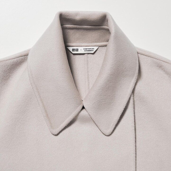 uniqlo ullblandad omlottjacka i beige för kvinnor