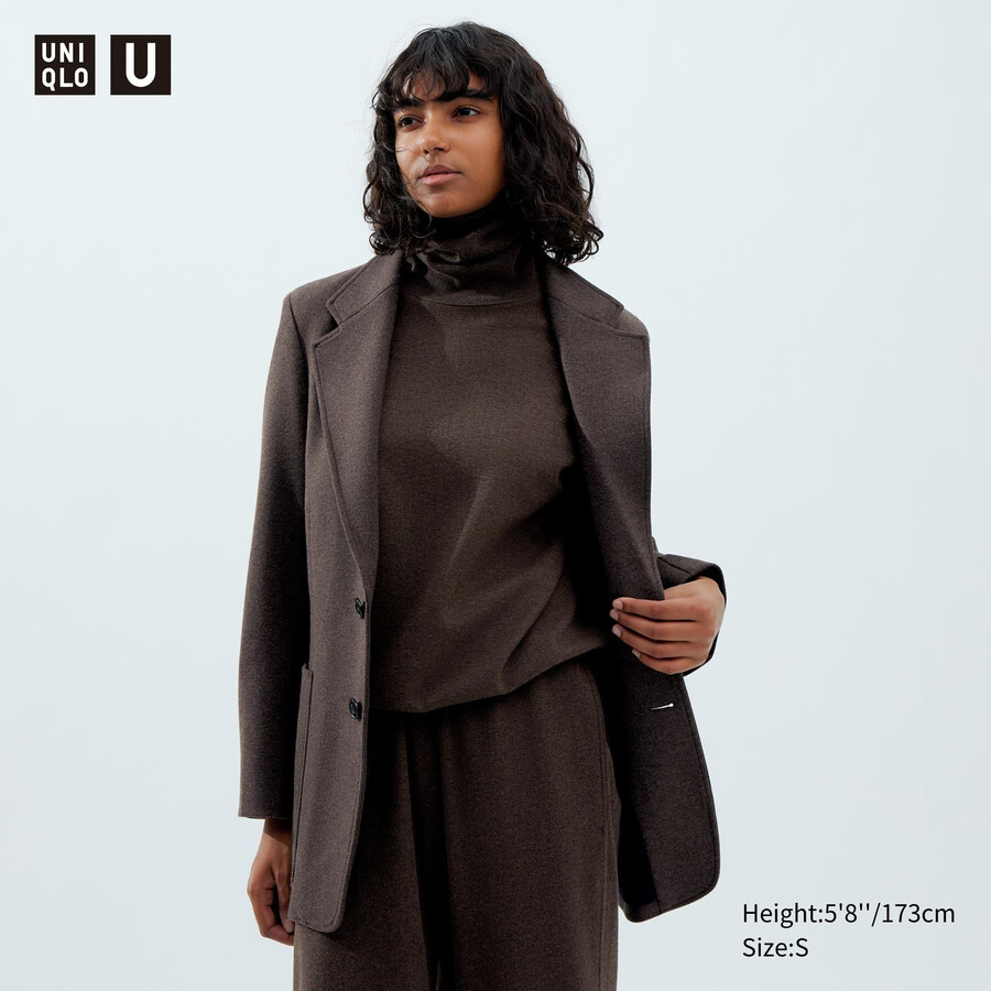 mörkbruna uniqlo jersey skräddarsydda damjackor