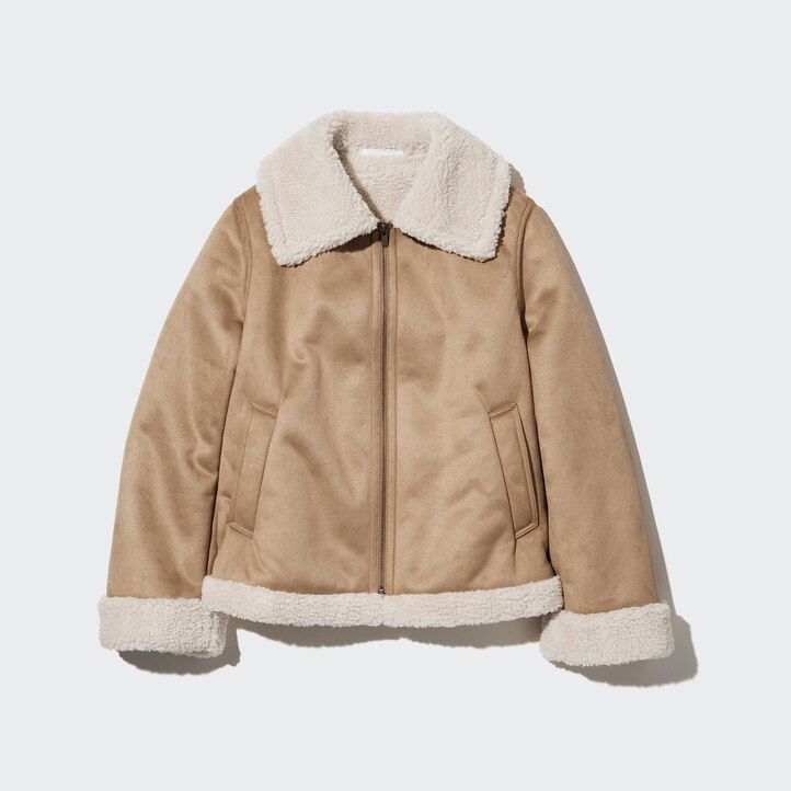 beige uniqlo pilefodrade damjackor