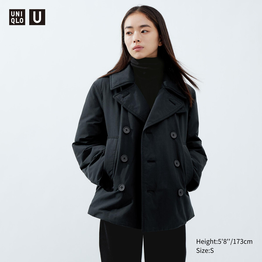 svarta uniqlo korta vadderade ärtjackor för kvinnor