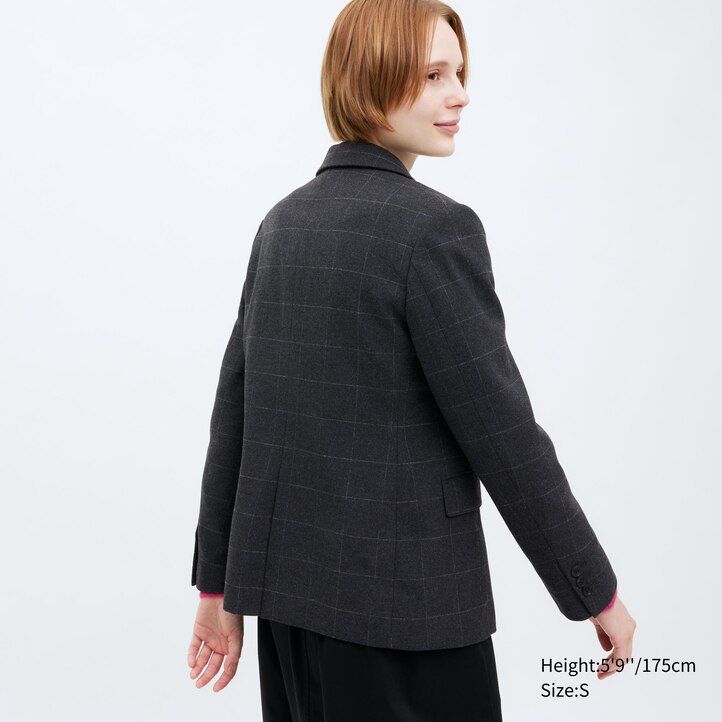 dam uniqlo enkelknäppta rutiga jackor mörkgrå