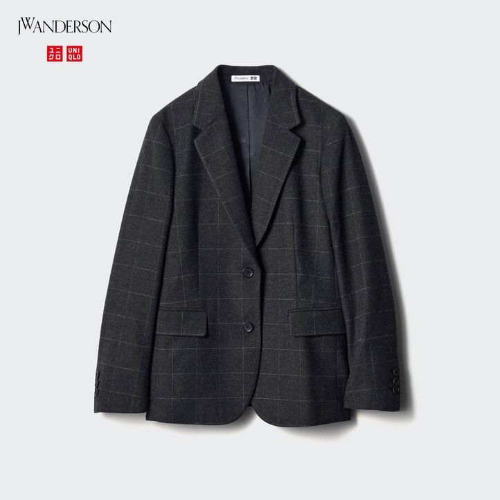 dam uniqlo enkelknäppta rutiga jackor mörkgrå