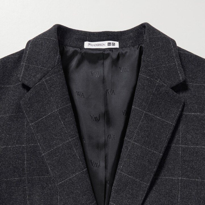 dam uniqlo enkelknäppta rutiga jackor mörkgrå