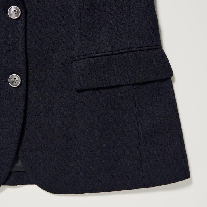 marinblå uniqlo enkelknäppta jackor för damer