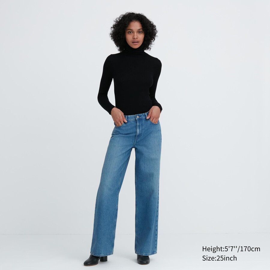 uniqlo low rise baggy fit damjeans blå
