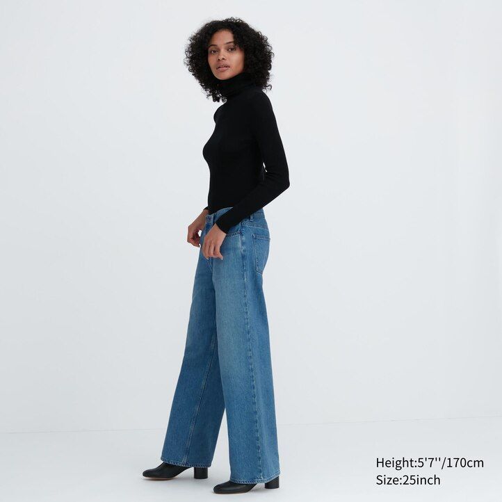 uniqlo low rise baggy fit damjeans blå