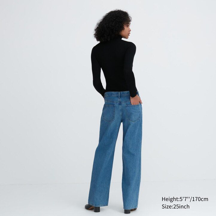 uniqlo low rise baggy fit damjeans blå