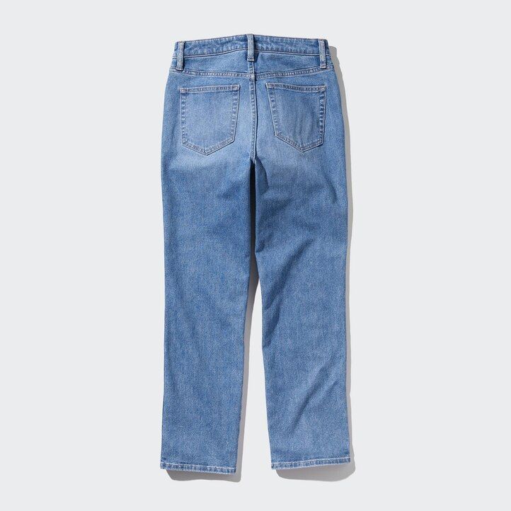 dam uniqlo slim fit raka ben ankellånga jeans marinblå