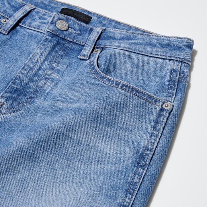 dam uniqlo slim fit raka ben ankellånga jeans marinblå