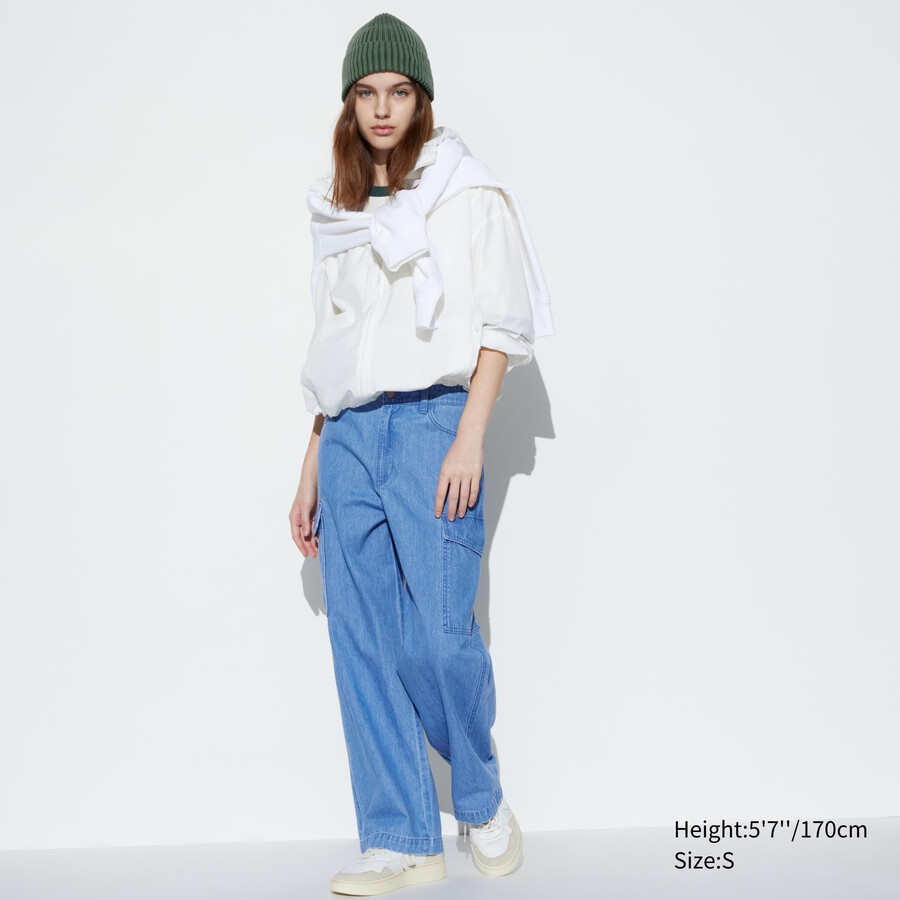 blå uniqlo denim wide raka legrgo damjeans