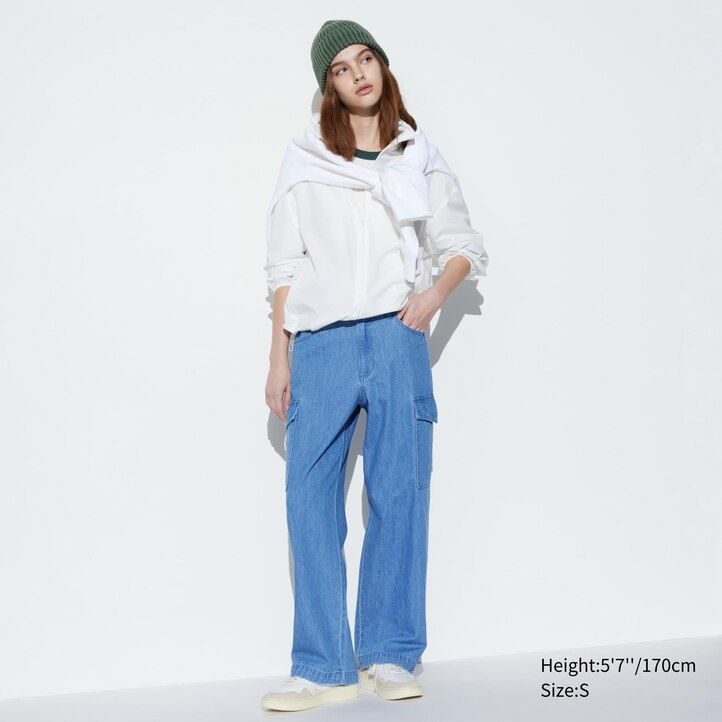 blå uniqlo denim wide raka legrgo damjeans