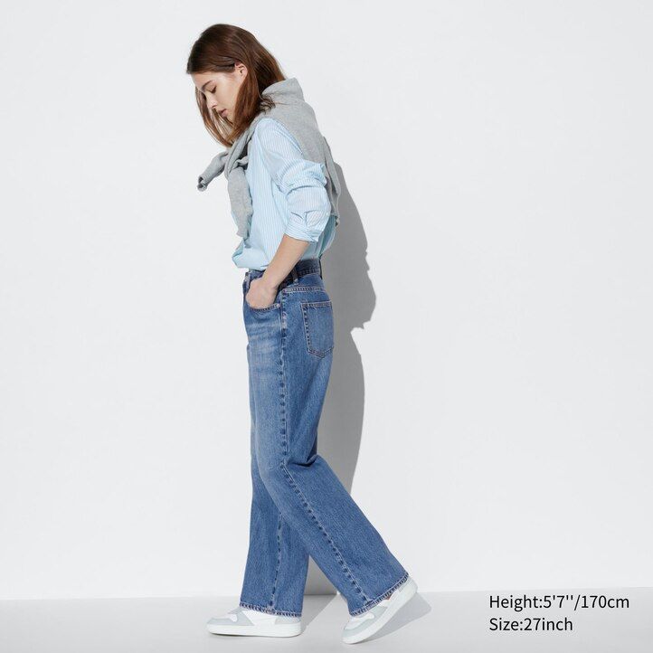 uniqlo vida raka jeans grå för kvinnor