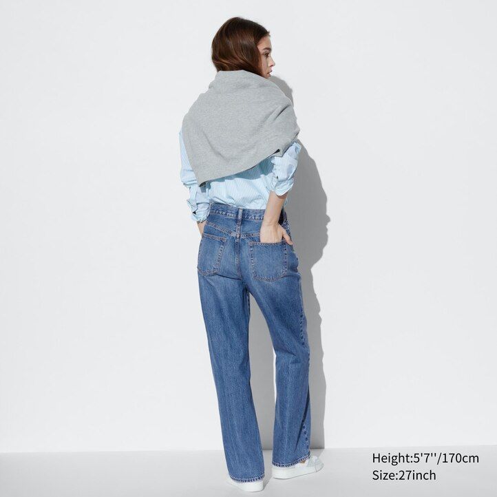 uniqlo vida raka jeans grå för kvinnor
