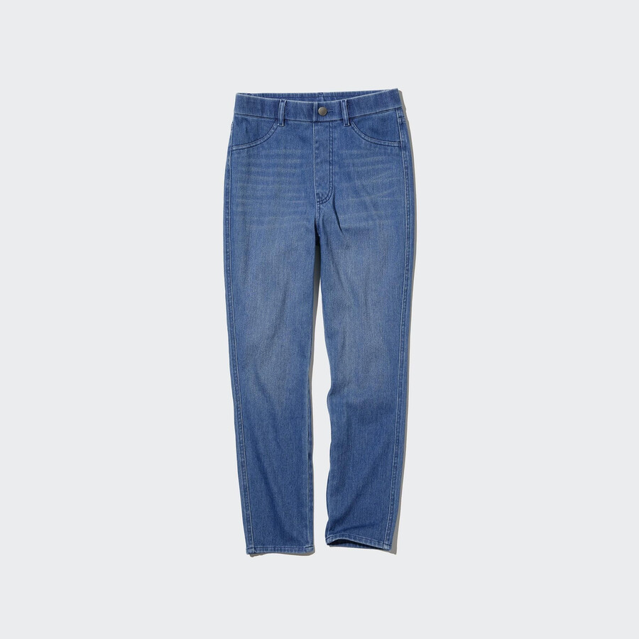dam uniqlo ultra stretch high rise cropped jeans blå