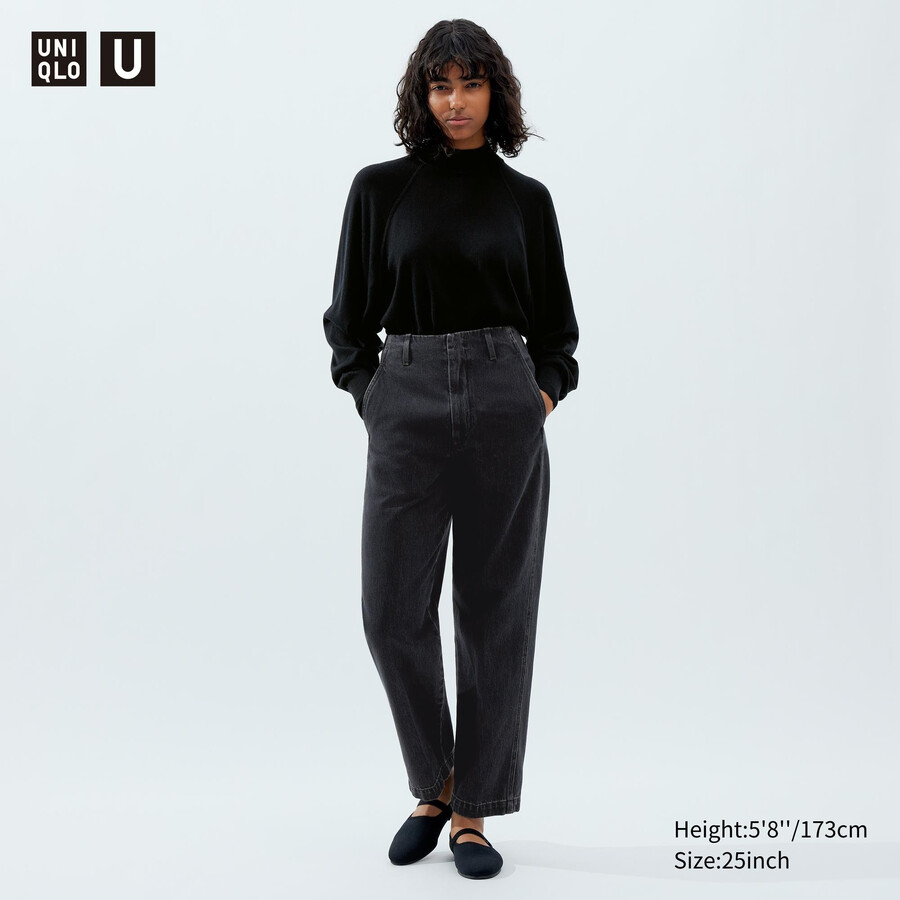 dam uniqlo raka jeans mörkgrå