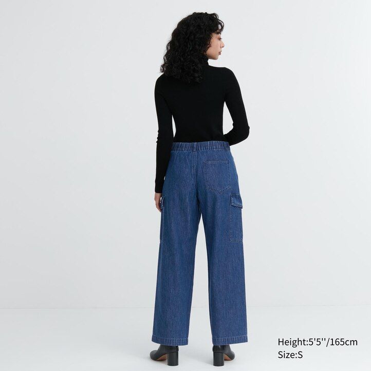 uniqlo denim wide legrgo damjeans blå