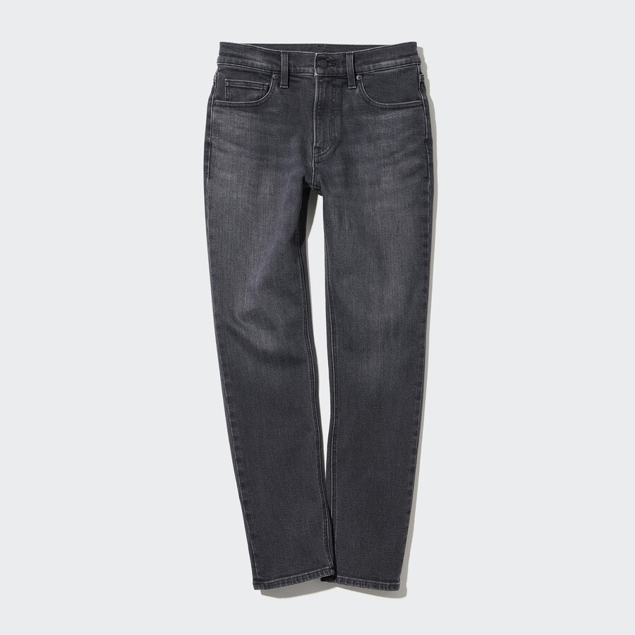 grå uniqlo slim fit raka jeans för kvinnor