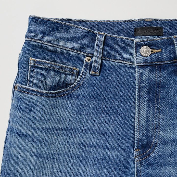 grå uniqlo slim fit raka jeans för kvinnor