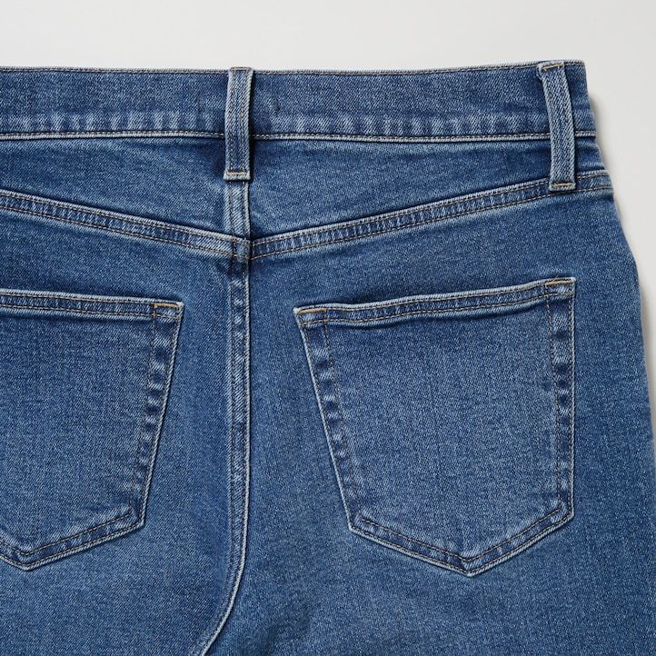 grå uniqlo slim fit raka jeans för kvinnor